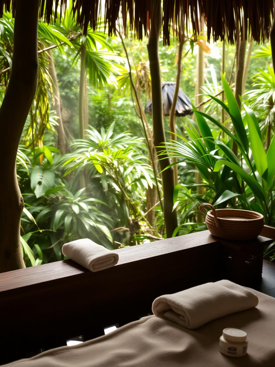 Soin spa traditionnel thaï dans une cabane en bois au cœur de la jungle
