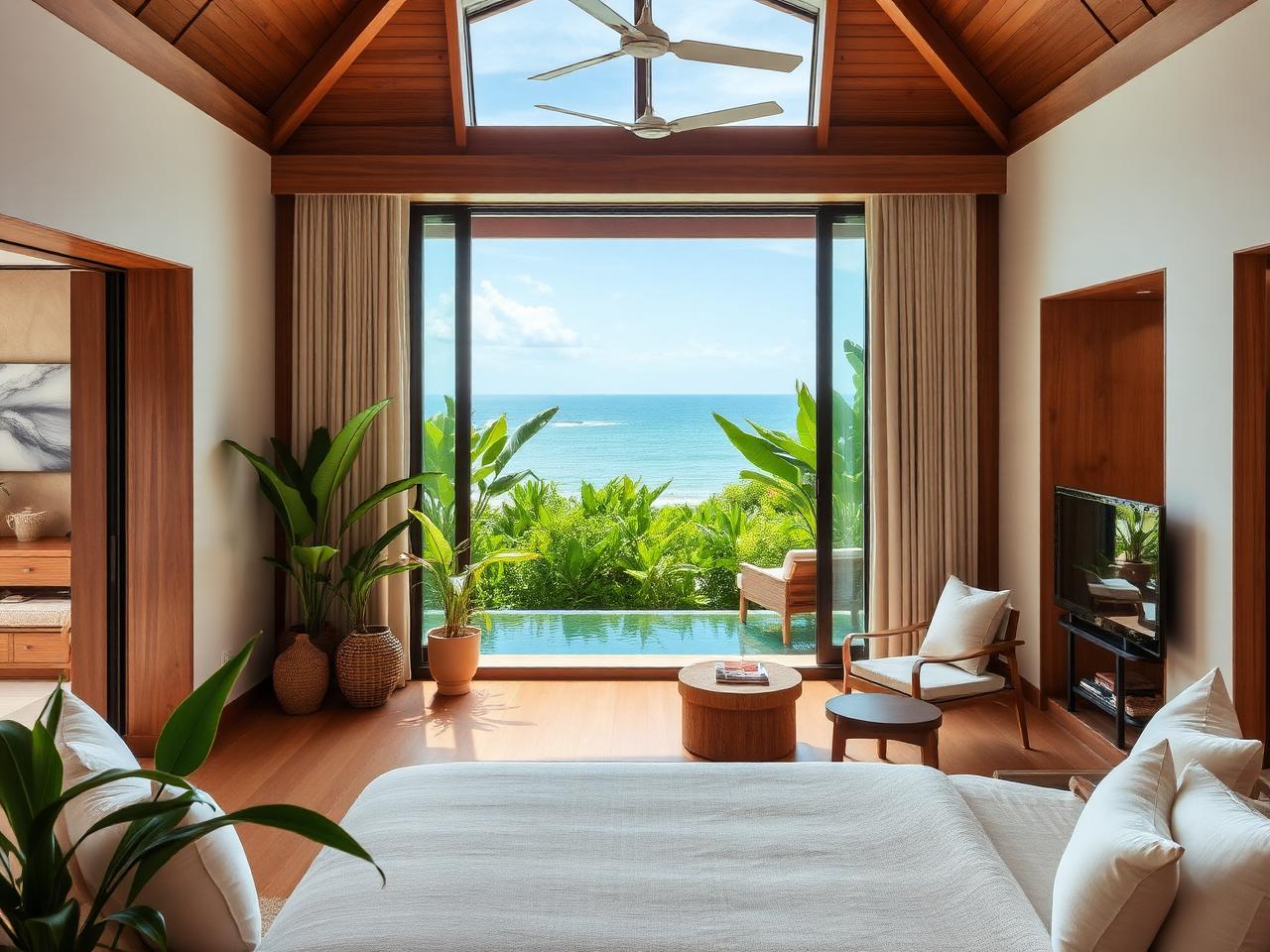Intérieur d'une villa boutique à Koh Samui avec vue sur l'océan